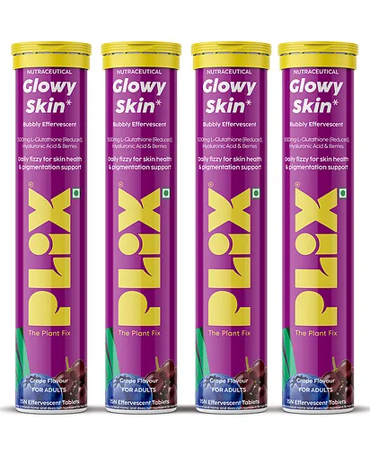 PLIX Glowy Skin Tablets With 500mg Glutathione & Vitamin C | For Clear & Youthful Skin| Grape | Pack of 4