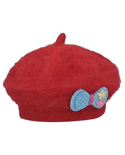 beret cap with bow in front