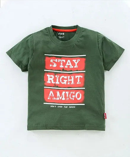 Fido Half Sleeves Cotton T-Shirt Text Graphic - Green