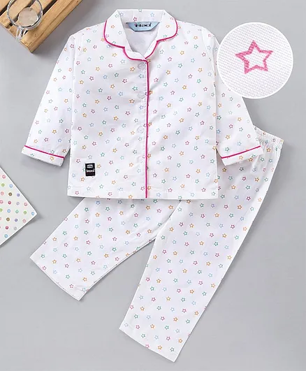Enfance Core Full Sleeves Umbrellas Printed Night Suit - White