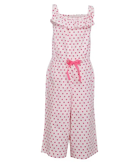 A Little Fable Pink Polka Dots Sleeveless Jumpsuit - White