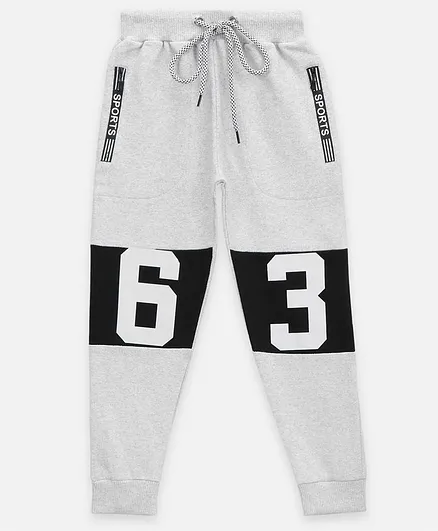Lilpicks Couture Full Length Knee Printed Fleece Track Pants - Grey