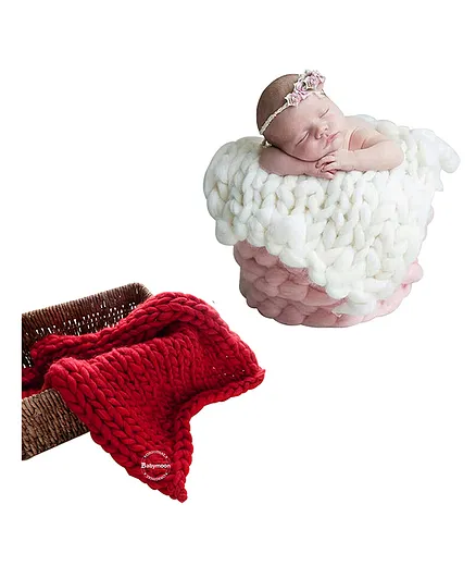 Babymoon Marino Wool Knit Throw Basket Filler Blanket - Red