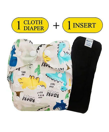 Babymoon Washable & Reusable Cloth Diaper  With Insert Dragon Print Pack of 2 - Multicolor
