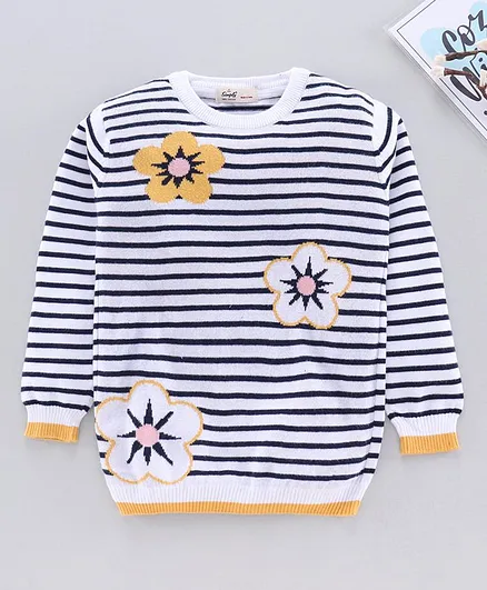 Simply Full Sleeves Striped Sweatshirt Floral Design - Yellow