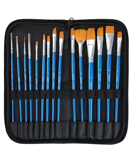 Brustro Short Handle Watercolour Brush Set With Zip Case Pack of 15 - Blue