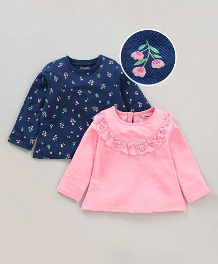Honeyhap Full Sleeves Top With Antimicrobial Silvadur Finish Floral Print Pack of 2 - Blue & Pink