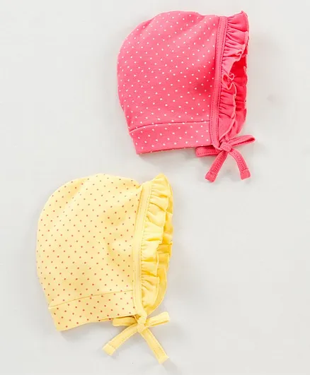 Babyhug 100% Cotton and Knit Dot Print Cap Pack of 2 Multicolour - Diameter 10 cm
