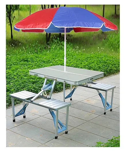 ADKD Aluminium Folding Picnic Table With Umbrella 4 Seats - Multicolour