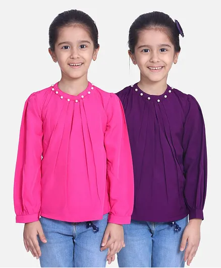Cutiekins Pack Of 2 Full Sleeves Solid Colour Top - Pink & Purple