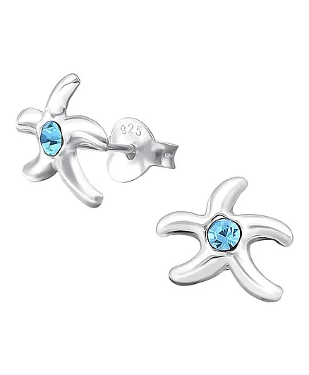 Aww So Cute Starfish Design 925 - 92.5 Sterling Silver Stud Earrings - Blue