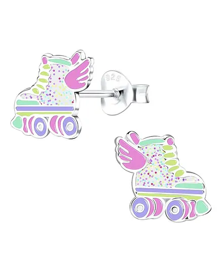 Aww So Cute Roller Skates Design 925 - 92.5 Sterling Silver Stud Earrings - Multi Colour