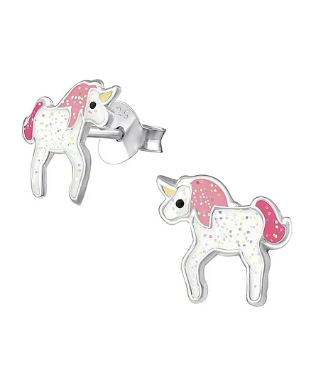 Aww So Cute Fairytale Unicorn Design 925 - 92.5 Sterling Silver Stud Earrings - Multi Colour