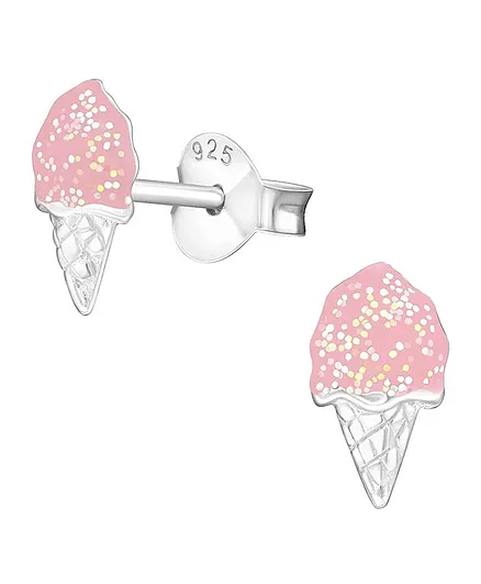 Aww So Cute Ice Cream Design 925 - 92.5 Sterling Silver Stud Earrings - Pink