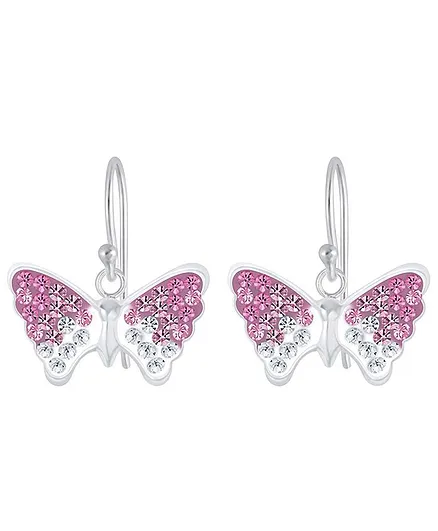Aww So Cute Butterfly Design 925 - 92.5 Sterling Silver Dangle Earrings - Pink