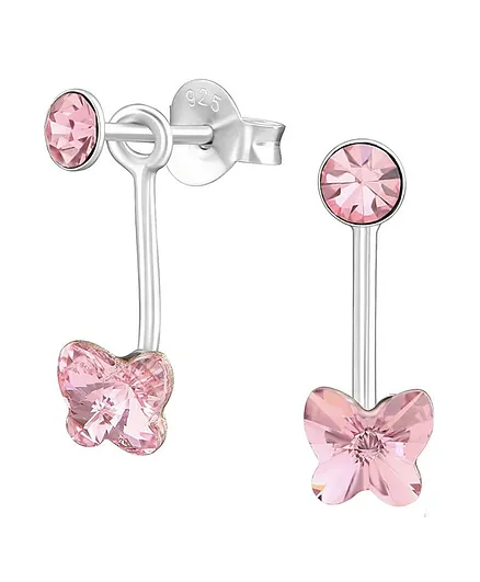 Aww So Cute Butterfly Design 925 - 92.5 Sterling Silver Stud Earrings - Light Pink