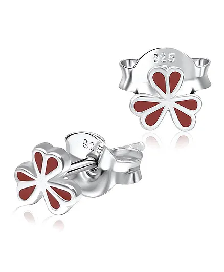 Aww So Cute Flower Design 925 - 92.5 Sterling Silver Stud Earrings - Red