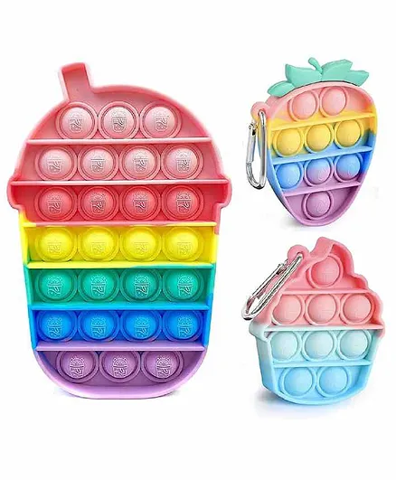 FunBlast Tumbler & 2 Keychain Shaped Pop Bubble Stress Relieving Silicone Pop It Fidget Toy Pack Of 3 - Multicolour