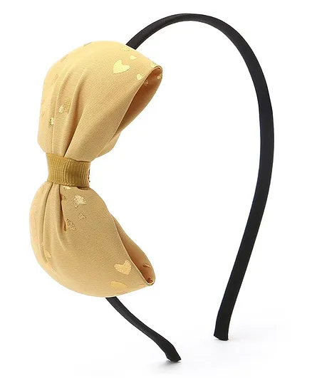 TMW Kids Golden Foil Heart Printed Big Bow Detail Hair Band - Mustard