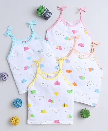 Little Angels Pack Of 4 Sleeveless Teddy Print Jhablas - Multi Color