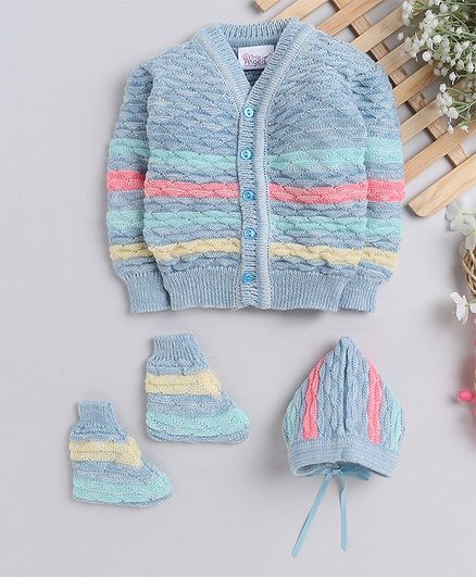 Buy Little Angels Full Sleeves Striped Sweater With Cap & Booties - Light Blue for Boys (0-3 Months) Online in India, Shop at FirstCry.com - 10042682