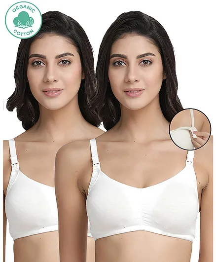 Inner Sense Pack Of 2 Organic Cotton Antimicrobial Soft Nursing Bra With Removable Pads - White