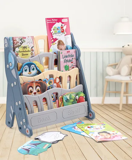 4 Shelf Multipurpose Space Shape Book Shelf For Children - Blue
