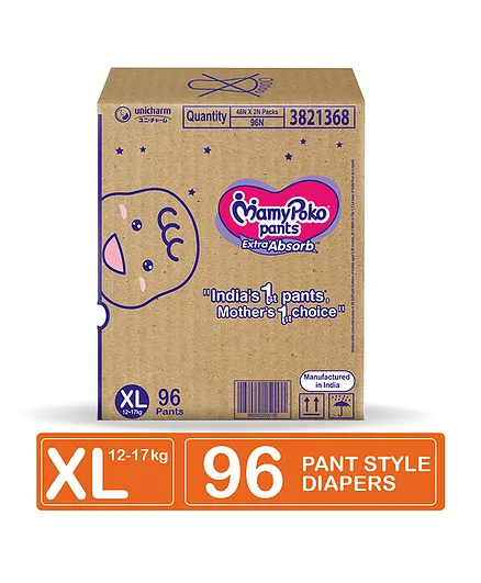 MamyPoko Extra Absorb Pant Style Diapers Extra Large - 96 Pieces