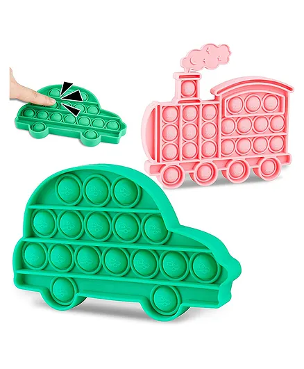 YAMAMA Pop Bubble Stress Relieving Silicone Train And Car Pop It Fidget Toy Pack of 2 - Pink Green