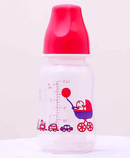 Enorme 2 in 1 Anti-Colic Silicone Nipple Feeding Bottle and Feeder Spoon Red - 125 ml