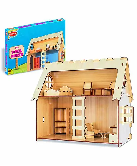 PLAYAUTOMA Wooden DIY Doll House - Brown 