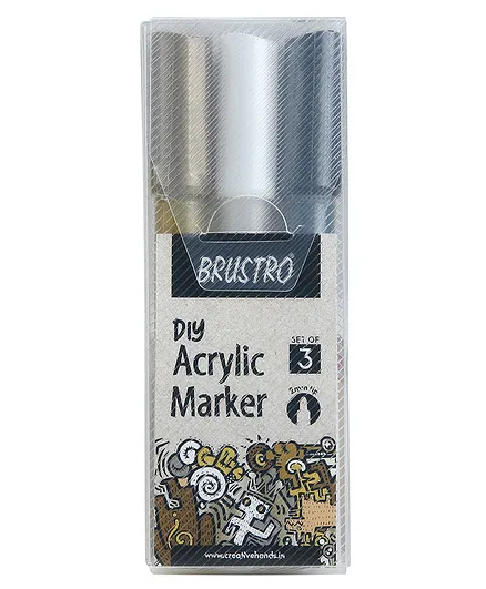 Brustro Acrylic Marker Set of 3 - Black White & Gold