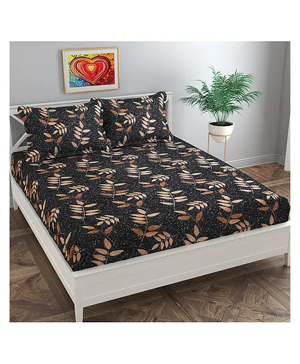 Florida Cotton Single Size Bedsheet With 1 Pillow Cover - Black