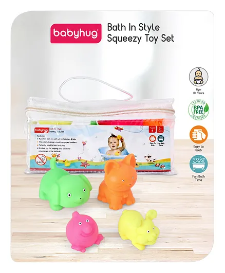 Babyhug Bath In Style Squeezy Toy Set Pet Animals Pack of 4 (Color May Vary)