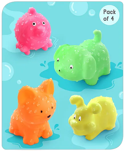 Babyhug Bath In Style Squeezy Toy Set Pet Animals Pack of 4 (Color May Vary)