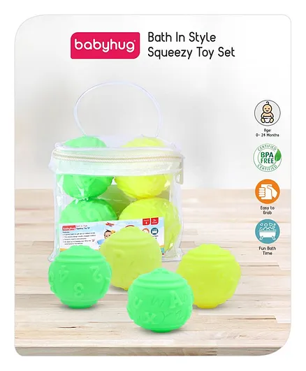 Babyhug Bath In Style Squeezy Toy Set Balls Pack of 4 - Green Yellow