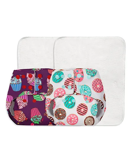 Basic Reusable Cloth Diapers With Inserts Ice Cream Print Pack of 2 (Colour May Vary)
