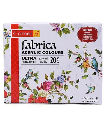 Camel Fabrica Acrylic Ultra Pearl & Metallic Colour Pack of 20 Shades - Multicolor