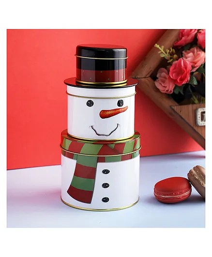 A Vintage Affair Storage Container Snowman Themed Pack of 3 - White