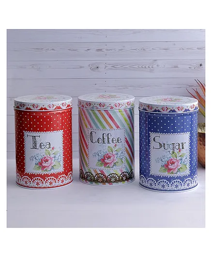 A Vintage Affair Floral Dotted Kitchen Storage Canisters Pack Of 3 - Multicolor