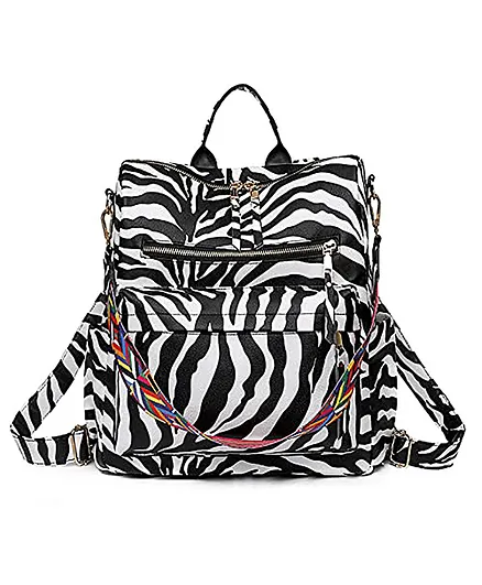 MOMISY Zebra Design Waterproof Leather Backpack cum Handbag - White