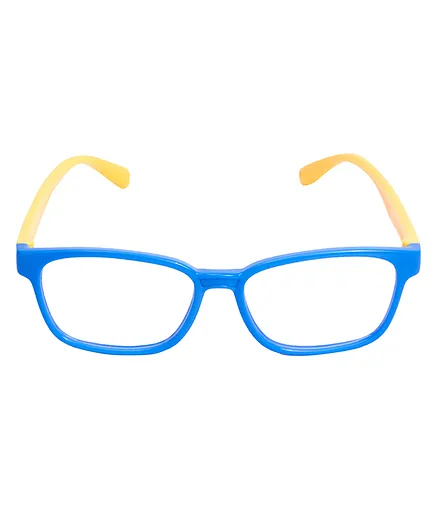 Spiky Silica Gel Clear Lens Rectangular Zero Power Glasses With Blue Light Tester - Blue & Yellow