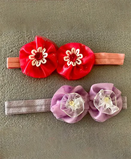 Kalacaree Flowers Designer Set Of 2 Headbands - Pink And Purple