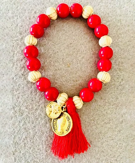 Kalacaree Coin Beads Bracelet - Red And Golden