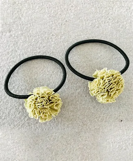 Kalacaree Net Flower Pom Pom Set Of 2 Rubber Bands - Green