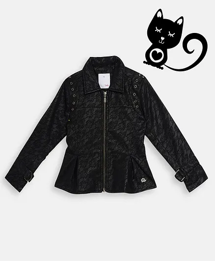 Elle Kids Full Sleeves Floral Design Jacket - Black