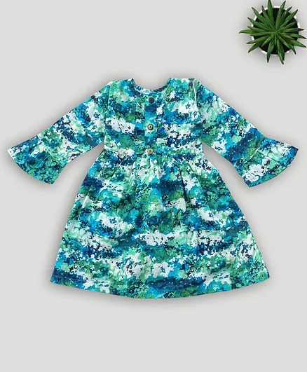 Little Labs Floral Print Full Sleeves Dress - Multi Colour