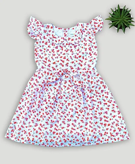 Little Labs Cap Sleeves Floral Print Dress - White
