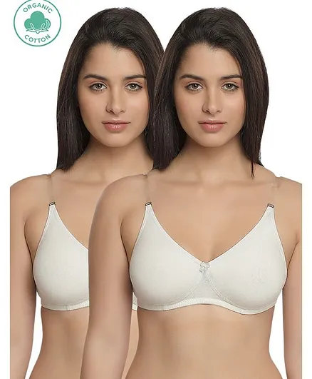 Inner Sense Pack Of 2 Solid Colour Organic Cotton Antimicrobial Backless Non-Padded Seamless Bra - White