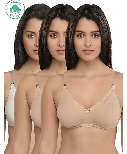 Inner Sense Organic Cotton Antimicrobial Backless Non-Padded Seamless Bra Pack Of 3 - Beige White